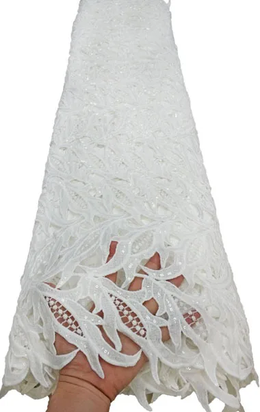 Чистая белая африканская кружевная ткань с блестками высокого качества