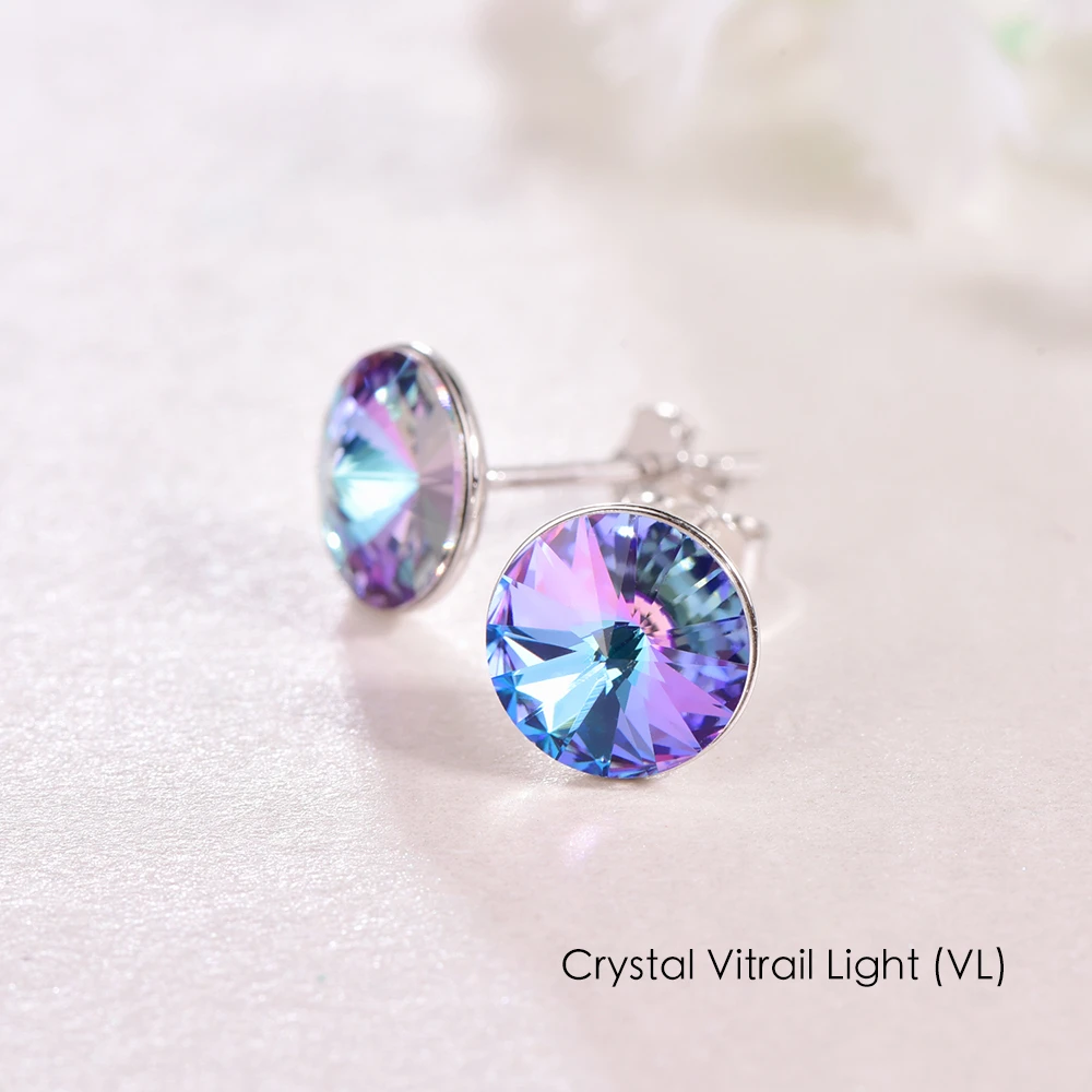 Бренд MALANDA, 925 пробы, серебряные серьги с круглыми кристаллами от Swarovski для женщин, модные серьги-гвоздики, свадебные офисные украшения - Окраска металла: Crystal VL