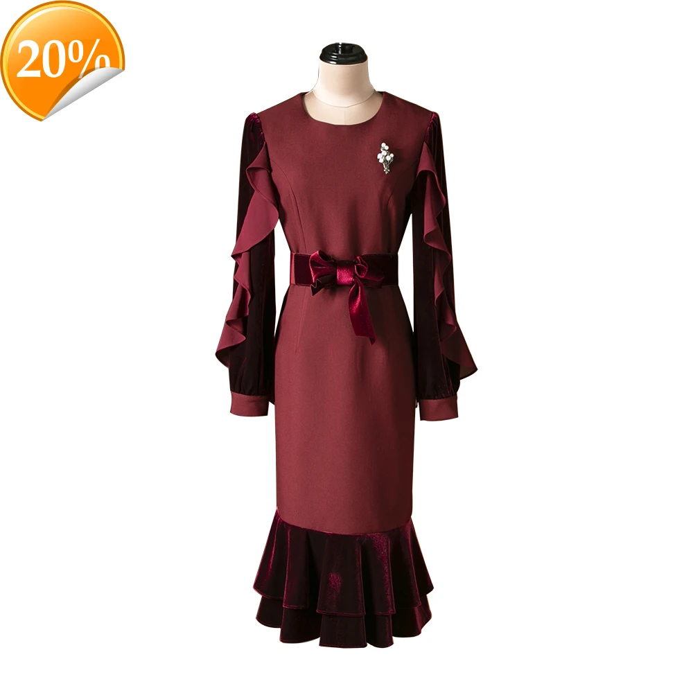 

Women Summer Fashion Runway Mermaid dress Long arm Shoulder Sharpen Solid Printed ladies Midi Clothes Vestidos 2021
