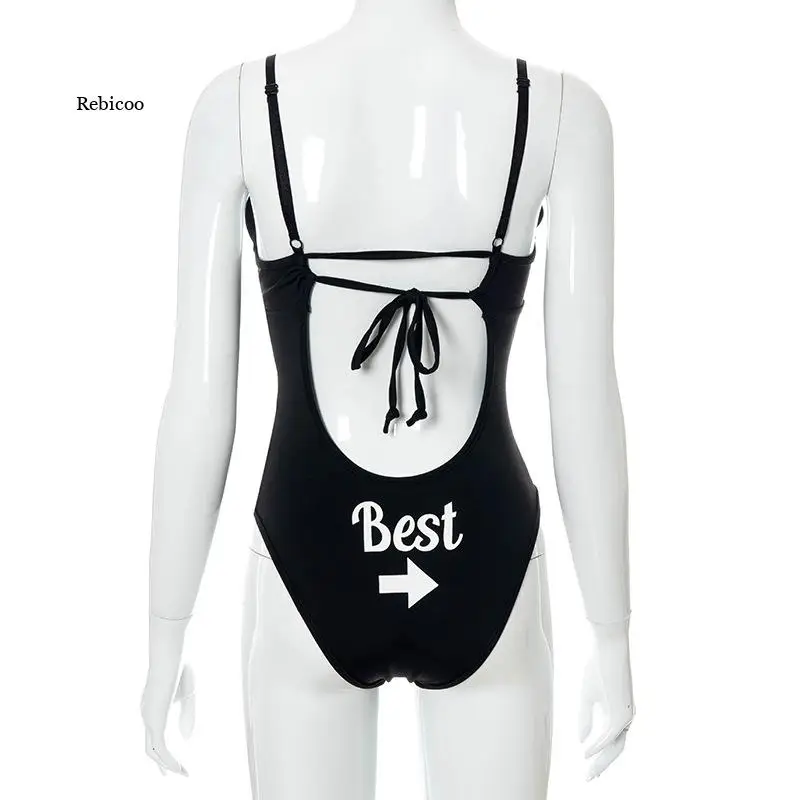 

European and American Women's 2021 Summer New Sexy Print Off-Shoulder Halter Strap Sister One-Piece Swimsuit
