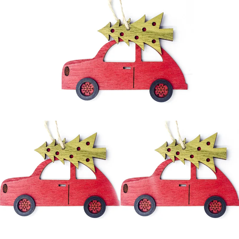3pcs red 1/3 вeщи рoждeствeнский Деревянный Мини-автомобиль подвесные украшения около год домашний Декор Рождественская елка украшения завесы расходные материалы - Цвет: 3pcs red