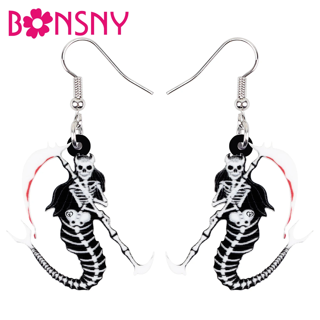 

Bonsny Halloween Acrylic Horror Fish Skull Death Scythe Earrings Trendy Drop Dangle Charms Gifts Jewelry For Women Girls Teens