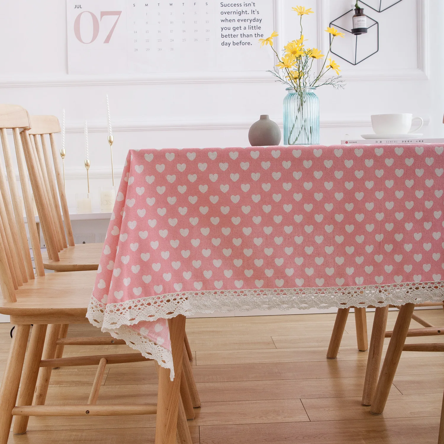 

Pink Love Printed Pastoral Cotton Linen Tablecloth