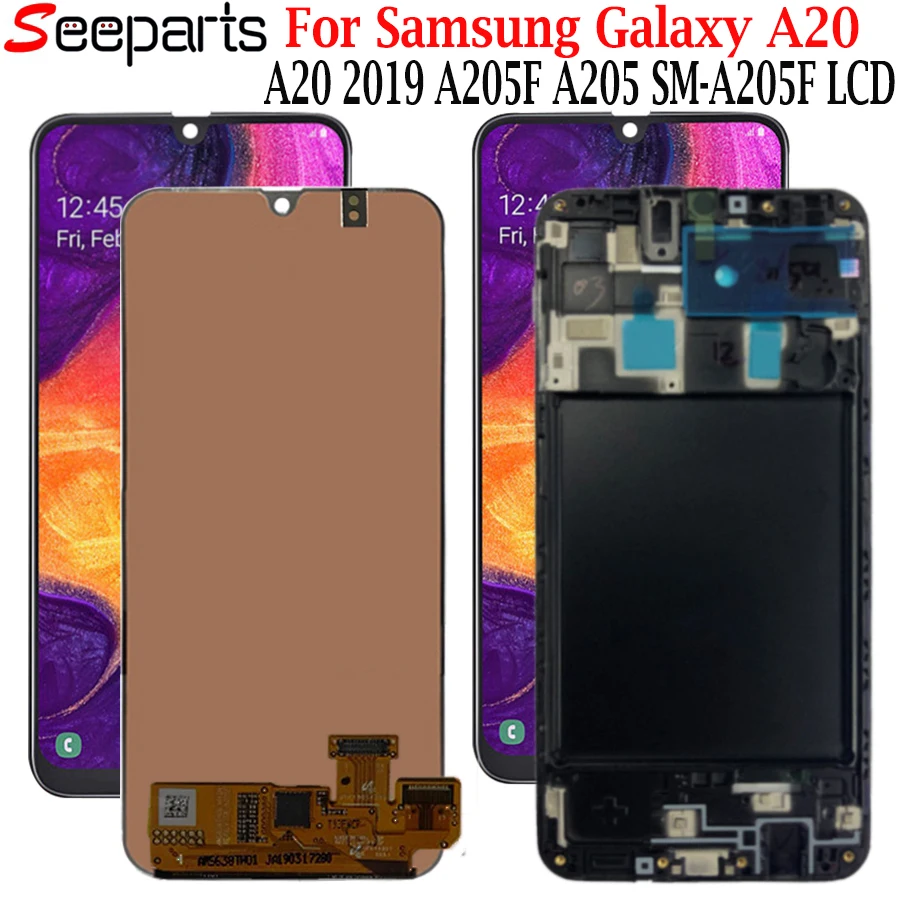 ЖК дисплей AMOLED для Samsung Galaxy A20 A205 сенсорный экран с дигитайзером и рамкой SAMSUNG A205F