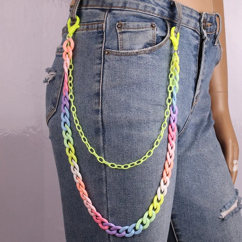 

Rainbow Gradient Vintage Keychain Hiphop Rock Hipster Pant Jean Skirt Waist Chain Ring Clip Trousers Keychains Women Accessory