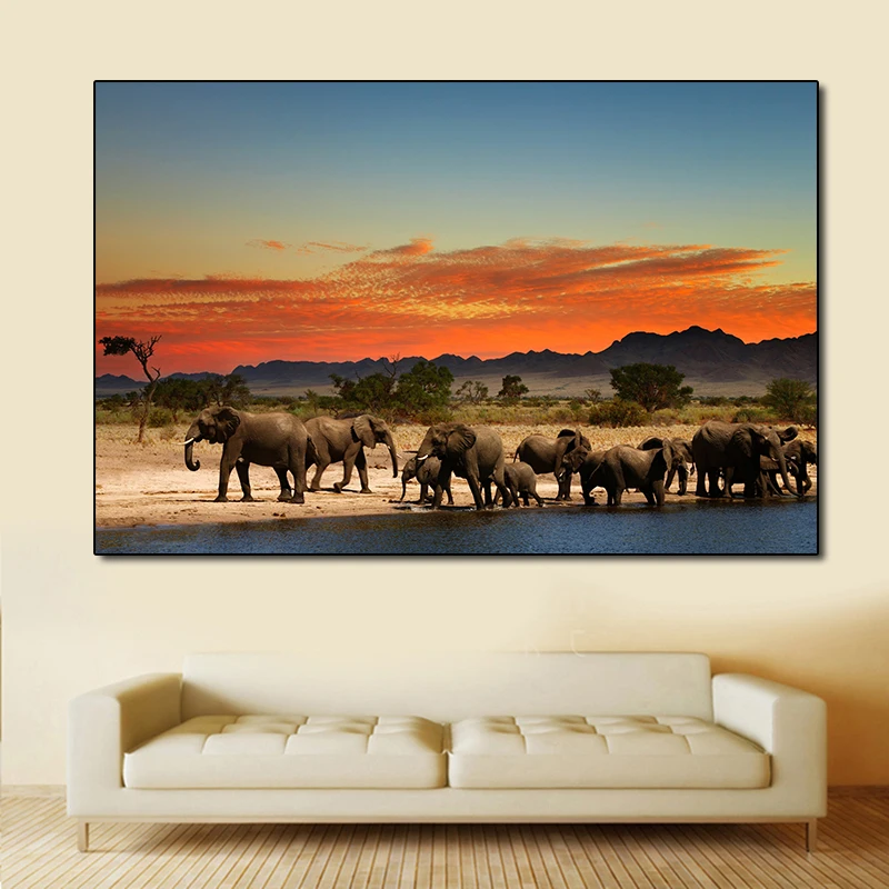 OUCAG Слоны животные постер картина напечатанная на холсте настенная живопись