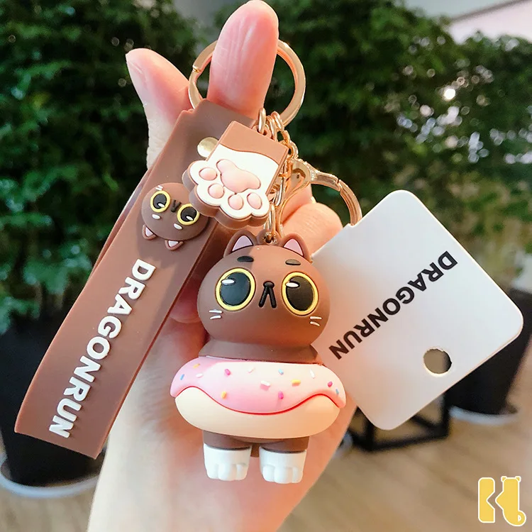 

Fashion Cute Cartoon Cat Pendant Key Rings Kitten Cat Key Chain Doughnut Kitty Keychains Creative Car Gift Hot New style Gift