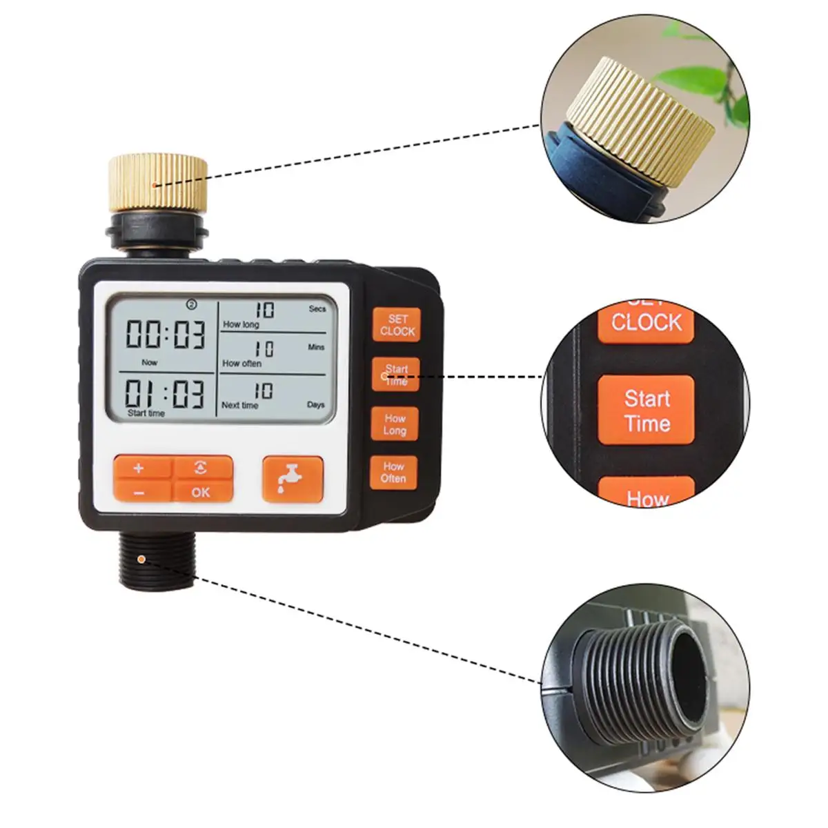 

Irrigation Controller Waterproof Garden Watering Timer Automatic Garden Watering System LCD Screen Metal Head Sprinkler
