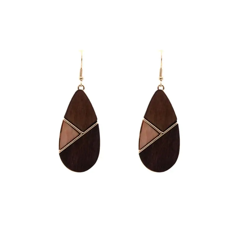 

Vintage Elegant Dangel Earrings Geometric Splicing Natural Wood Pendant Drop Earrings Jewellery Gift for Women Girls X7XB