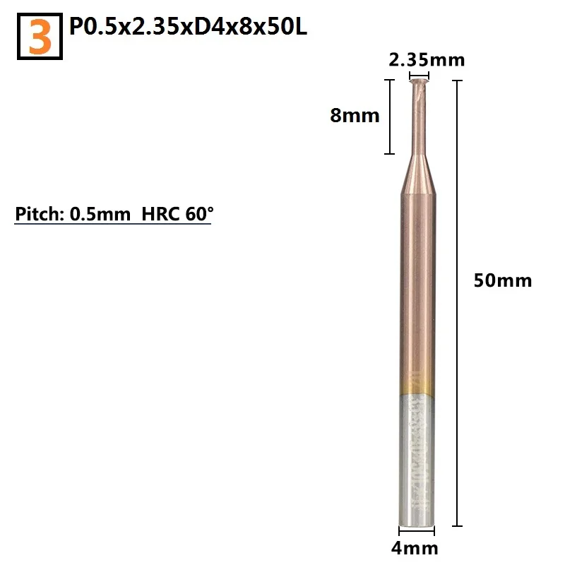 P0.5x2.35xD4x8x50L 1 шт. однониточный фреза P0.25-0.8 TiCN с покрытием ЧПУ фреза 4 мм хвостовик Резьбовая мельница Карбид Концевая фреза - Длина режущей кромки: P0.5x2.35xD4x8x50L