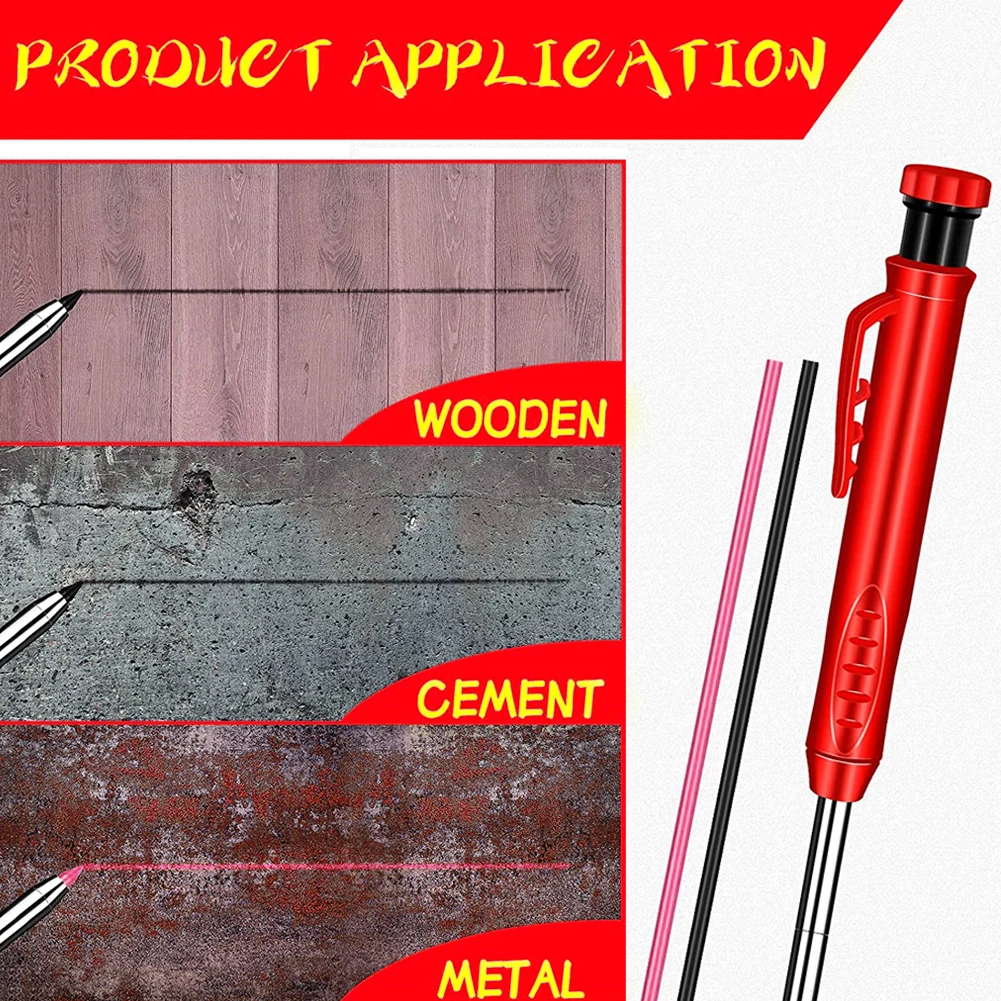 

Carpenter Pencils With Refills Solid Deep Hole Pen Woodworking Marking Tools Built-In Pencil Sharpener Sturdy And Practical