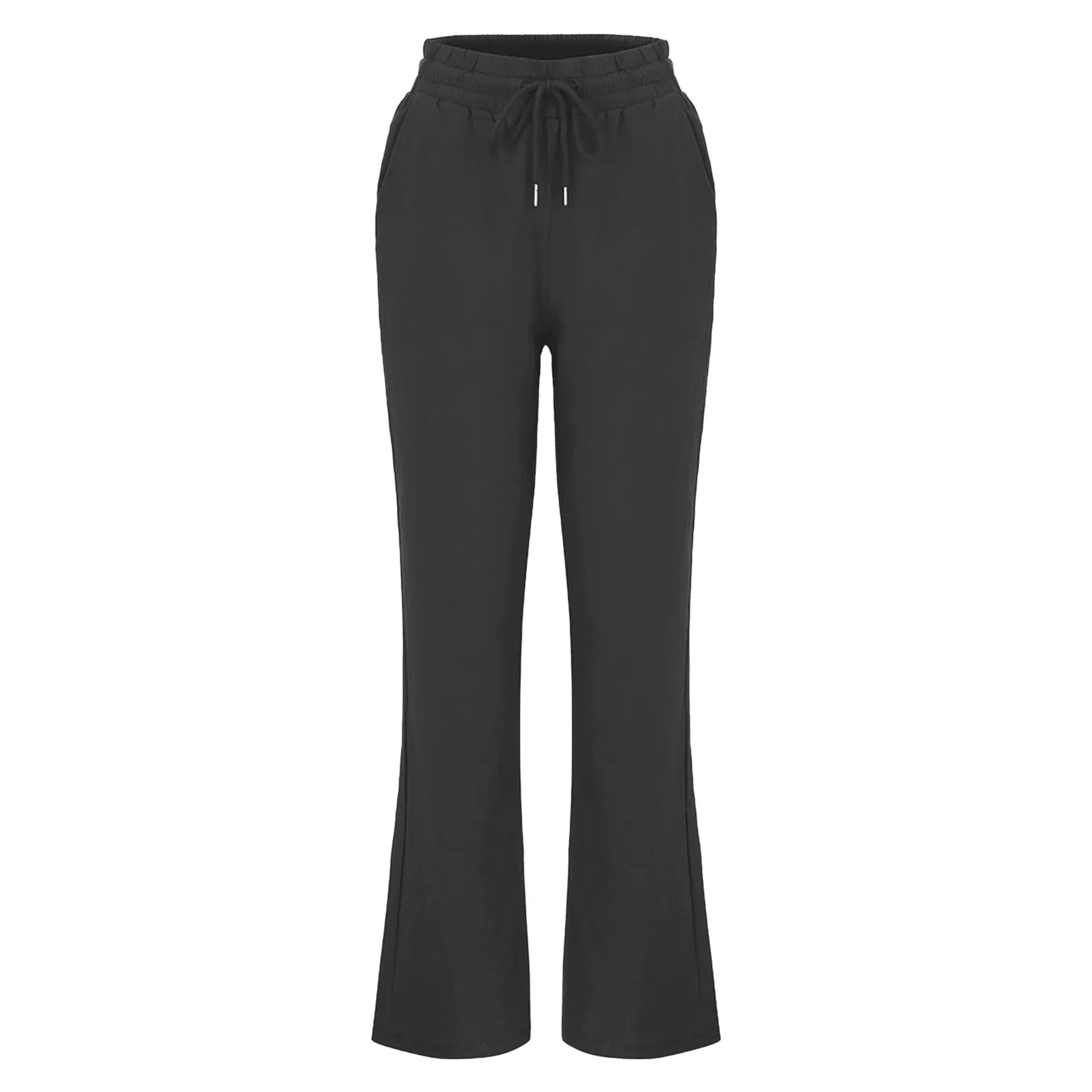 

Women Casual Cotton And Linen Solid Drawstring Elastic Waist Long Straight Pants