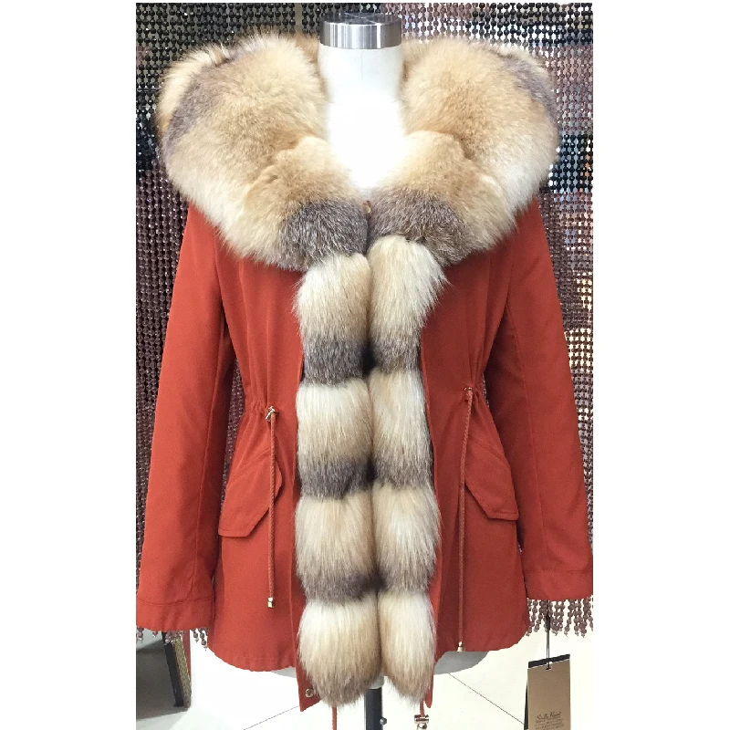 Женская зимняя парка пальто куртка воротник лисы съемная кроличья подкладка
