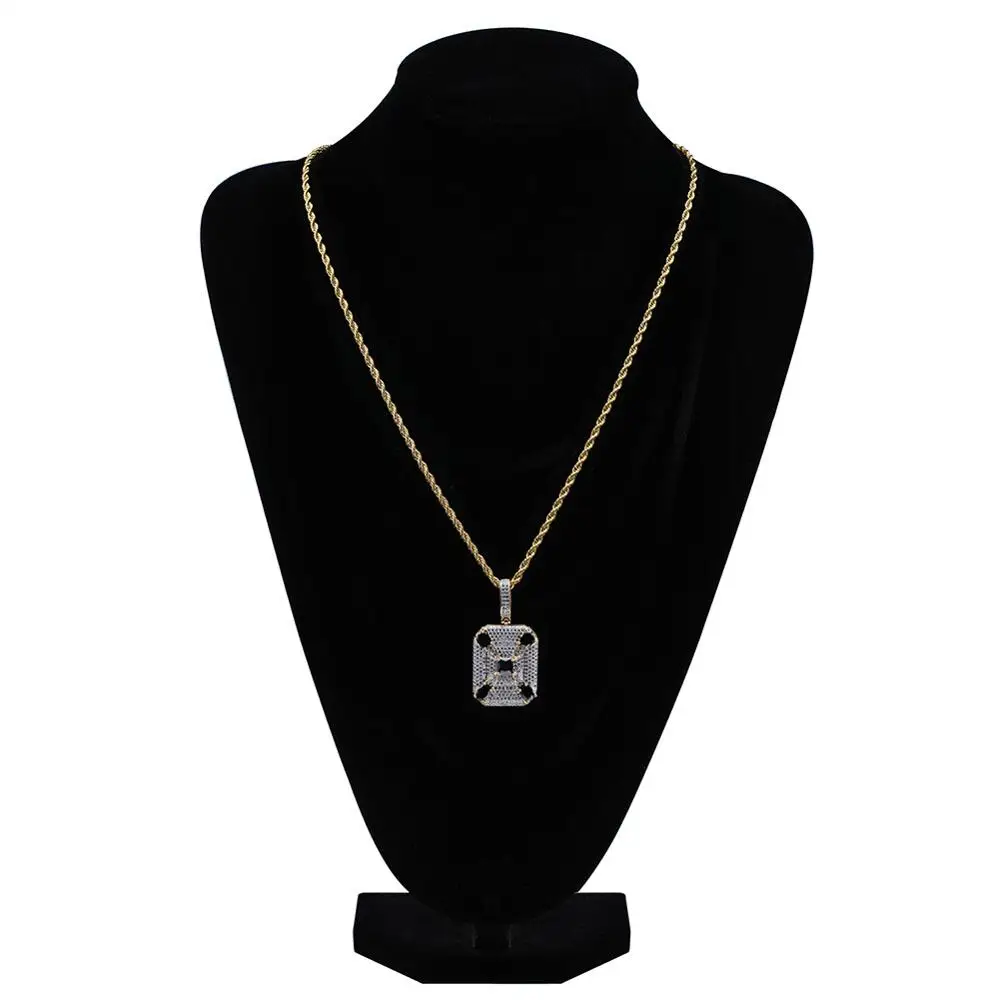 

Hip Hop Micro Pave Black CZ Square Pendant Necklace Iced Out Cubic Zirconia Gold Silver Plated Men's Jewelry Christmas Gift New