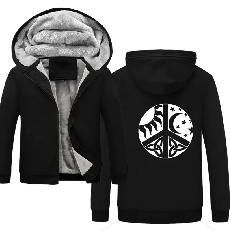 

Теплый зимний мужской комплект с флисовой подкладкой и капюшоном, с изображением Луны и солнца