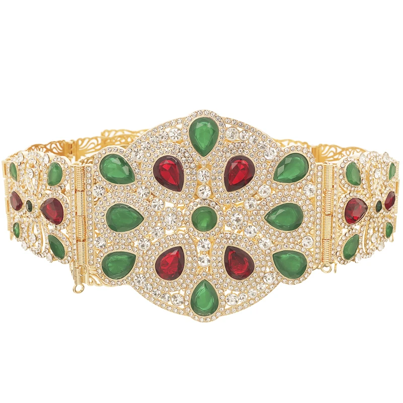 Moroccan caftan wedding dress belt Ladies wedding party full of rhinestone inlaid gold and silver belt