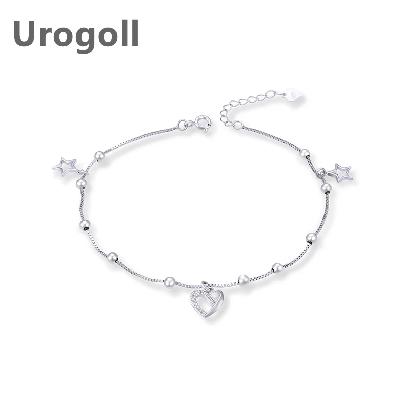 

Noble Women Anklet 925 Sterling Silver Love Heart Star Silver Zircon Lady Decoration Jewelry For Foot Accessories Dress Up