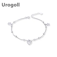 noble women anklet 925 sterling silver love heart star silver zircon lady decoration jewelry for foot accessories dress up
