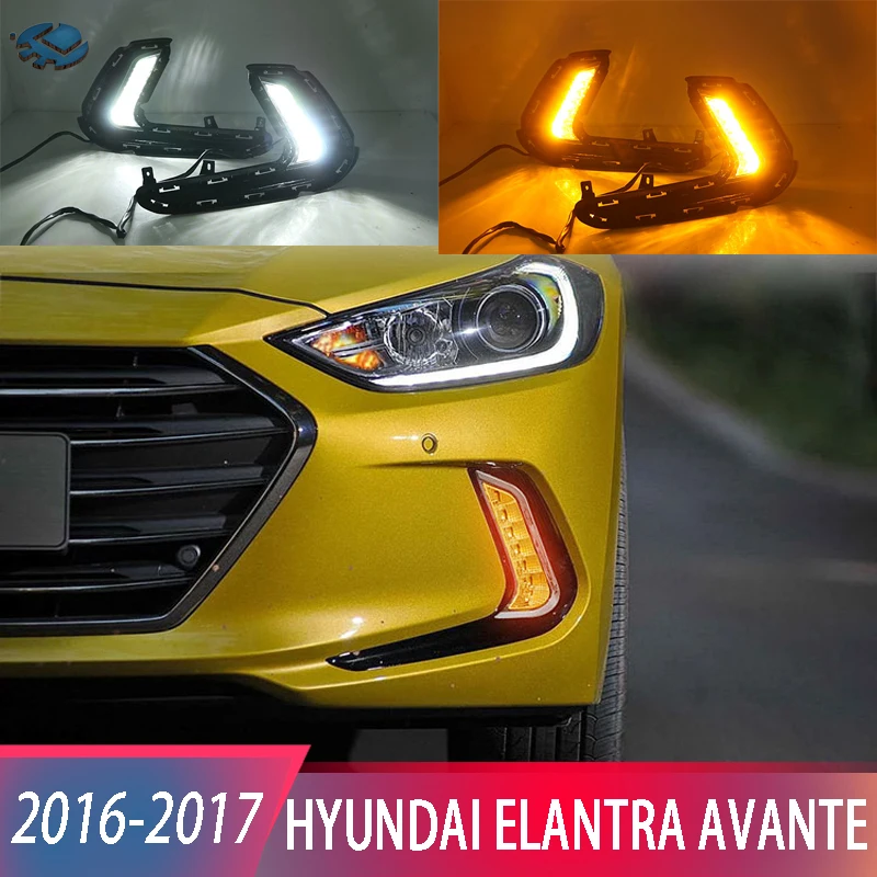 

Дневные ходовые огни для Hyundai Elantra Avante 2016 2017 светодиодный дневные ходовые огни с отверстием для противотуманной фары, желтые указатели повор...