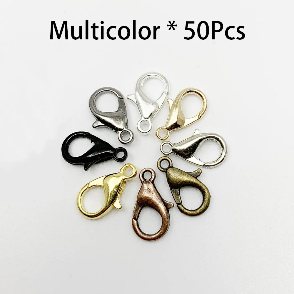 Multicolor 50 шт./лот, застежка-карабин из золотого и серебряного сплава для изготовления ювелирных изделий своими руками, фурнитура для ожерелья, браслета, цепи, аксессуары, принадлежности - Цвет: Multicolor