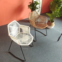 knitting single chair nordic modern simple family balcony outdoor courtyard table chair rattan chair metal back dining chair