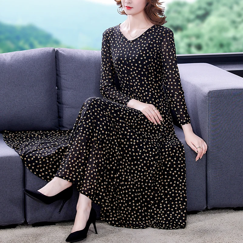

Spring Long Sleeve Black Floral Beach Maxi Dress Autumn Vintage Casual Midi Dress 2022 Bodycon Elegant Party Evening Vestidos