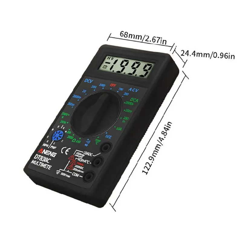 DT838 цифровой мультиметр тест er AC/DC Напряжение Ток Сопротивление Temp Тест метр 37MD |