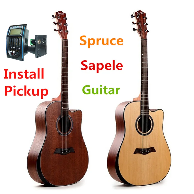 Акустическая электрическая гитара вся ель Sapele сталь-струна 41 дюйм d-корпус