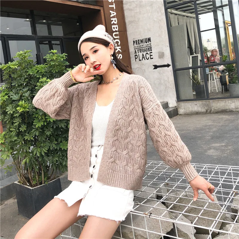 Сплошной цвет витой нитью вязаный женский кардиган весна и осень 2019 Новый