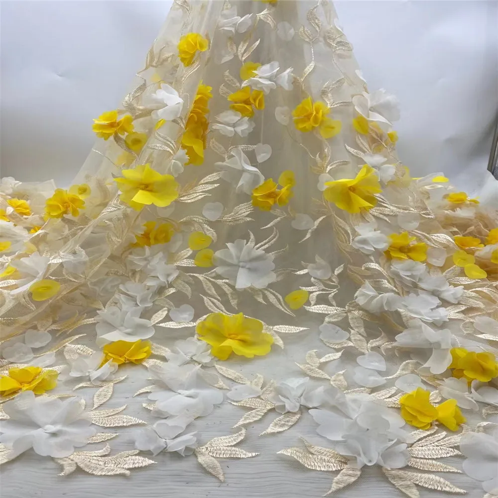 

High Quality African Tulle Lace Fabric Embroidery Nigerian fabric lace 3 D applique Wedding Party Dress JH-250