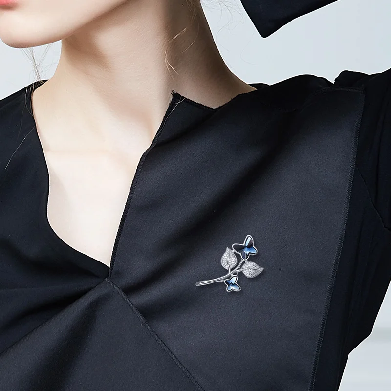 CDE изящная брошь с инкрустированными вручную Цирконом листом бабочкой синим