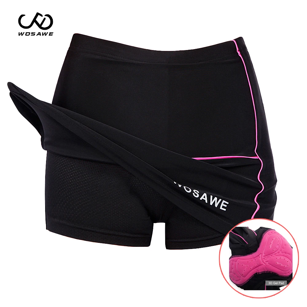 

WOSAWE Women Cycling Shorts Skirts Gel Padded Black Bicycle Bike Underwear Underpant Downhill MTB Female Ladies Skirt Shorts