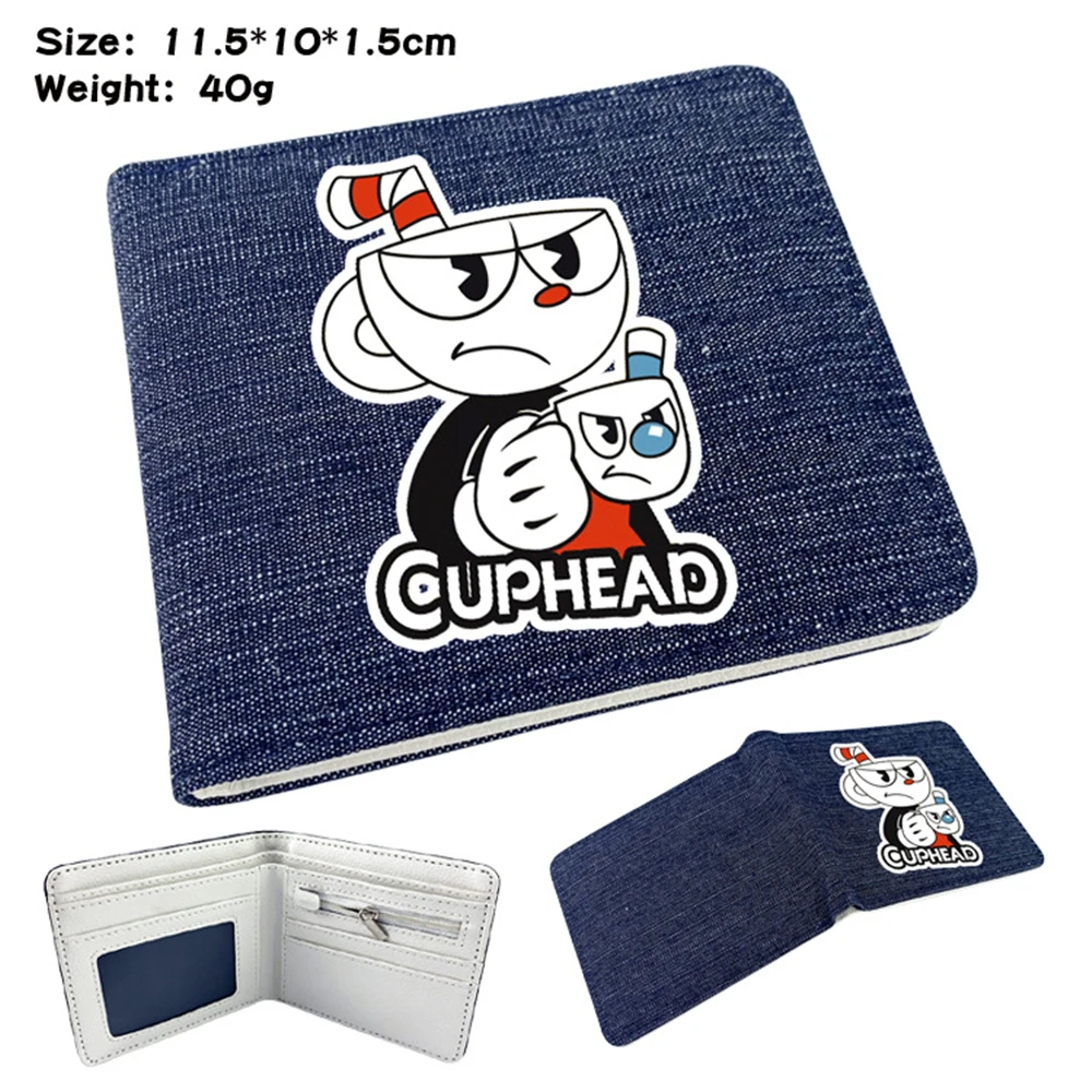 Джинсовый кошелек с рисунком аниме Cuphead Короткий держатель для карт повседневный