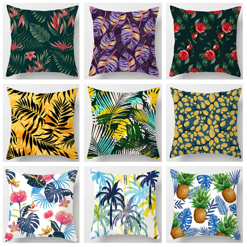 

Tropical Plants Pillow Case Polyester Decorative Pillowcases Green Leaves Flower Throw Pillow Case kussensloop almohada poszewka
