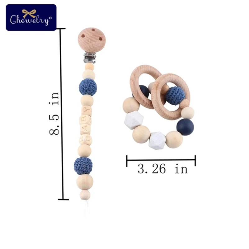 Blue Set 1 Деревянный зубопрорезыватель для детских игр, гимнастическая соска, зажим на цепочке, силиконовые бусины, персонализированная фиксация, фиксатор, детский прорезыватель, сделай сам, для детских колясок, игрушки - Цвет: Blue Set 1