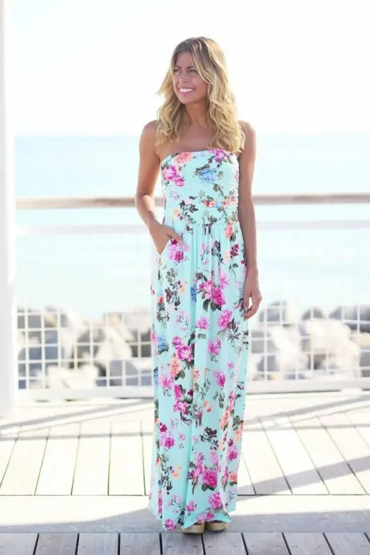 

Women Beach Maxi Dress Boho Long Evening Party Cocktail Floral Summer Tube Dress