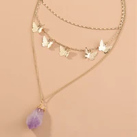women punk purple crystal pendant multilayer necklace fashion gold butterfly chain beach necklaces jewelry gifts