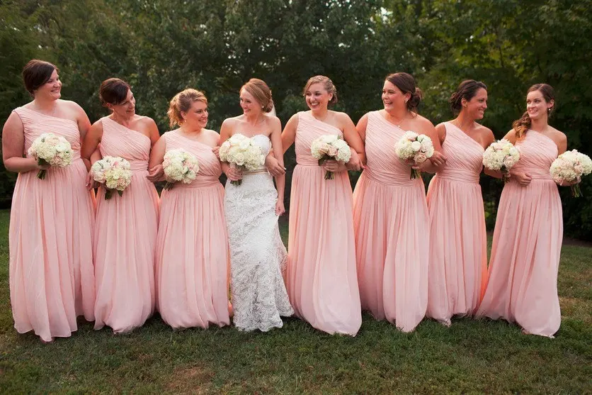 

bridemaid dress One Shoulder Long Chiffon Blush Pink Floor Length Gown Vestido de madrinha plus size custom Bridesmaid Dresses