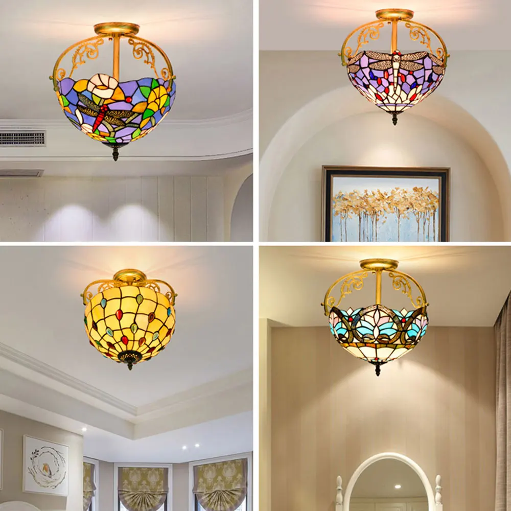 Винтажные потолочные светильники Тиффани светодиодные витражные лампы в