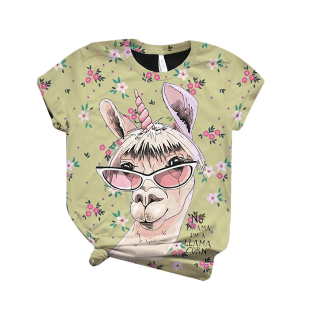 

Plus Size Women O-Neck Short Sleeve 3D Giraffe Print Casual Top T-Shirt Blouse