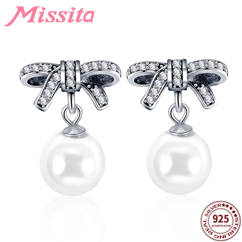 MISSITA 100% 2019 новые модные жемчужные серьги с бантом для женщин серебряные ювелирные