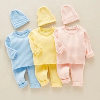 baby girl clothes set boys knit ribbed sweater set newborn girls knit pulloverhigh waist panthats 3pcs children clothing suit