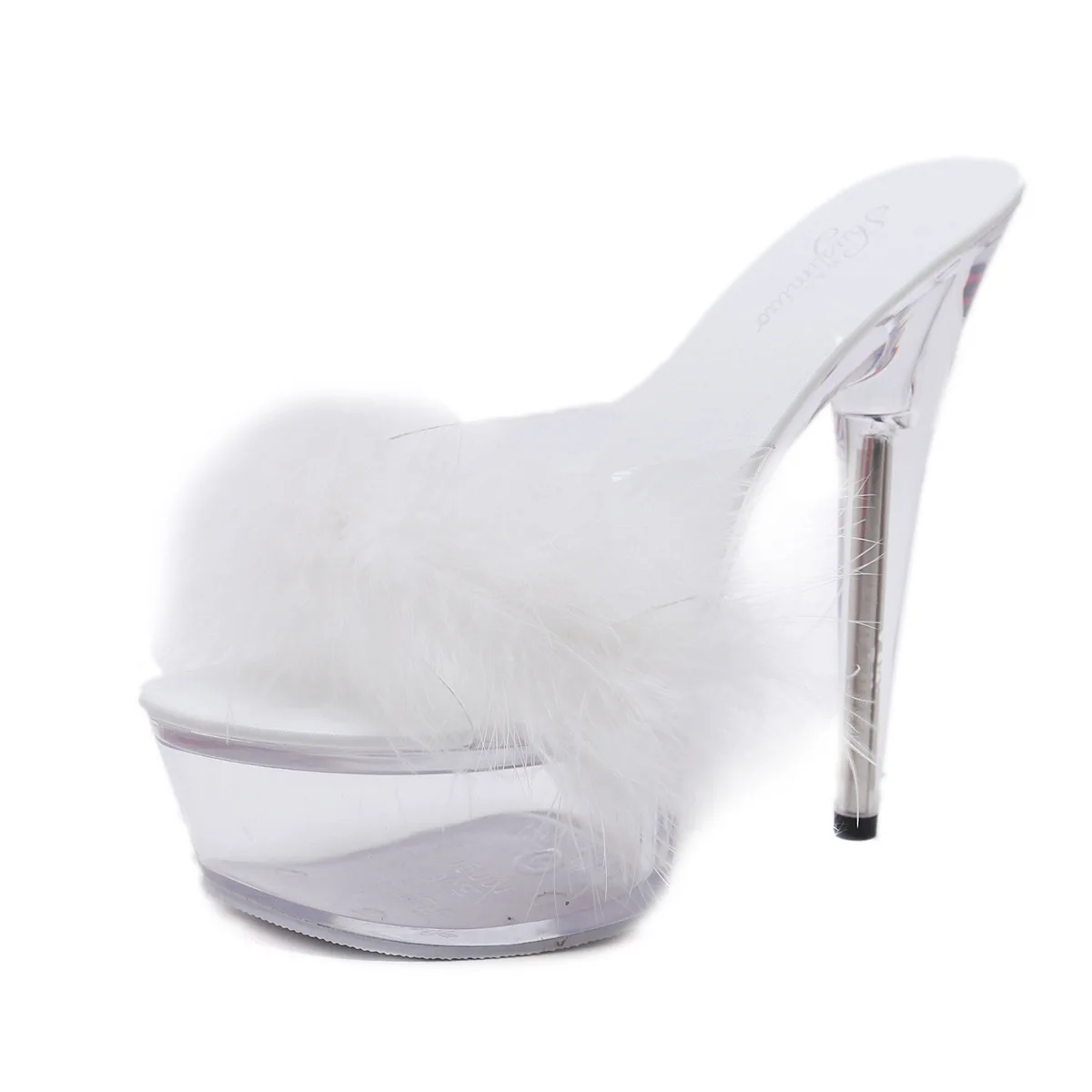 

2021 Maomao sexy super high heels 15cm thin heel waterproof platform slippers transparent crystal shoes wedding shoes banquet