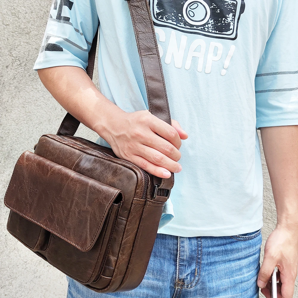 

Men's Genuine Leather bag For Men Crossbody Bags Messenger Bags Man Leather Shoulder Bag Small Business Bag Male Flap Messen