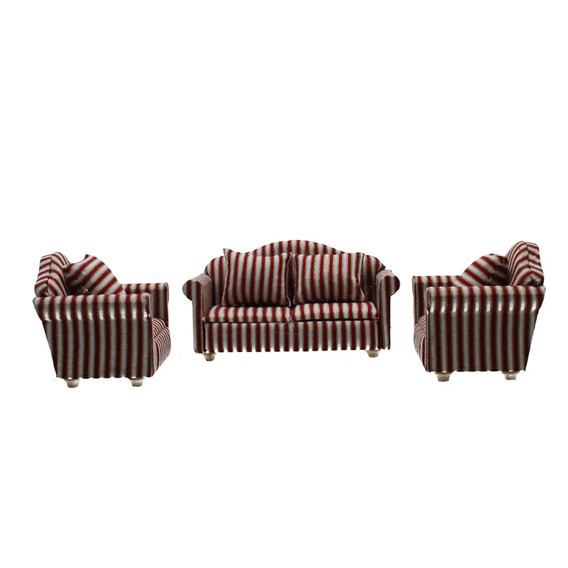 

1:12 Scale Dollhouse Miniature Furniture Mini Sofa Set Cushions Kit Living Room Model Mediterranean Style Couch Chairs