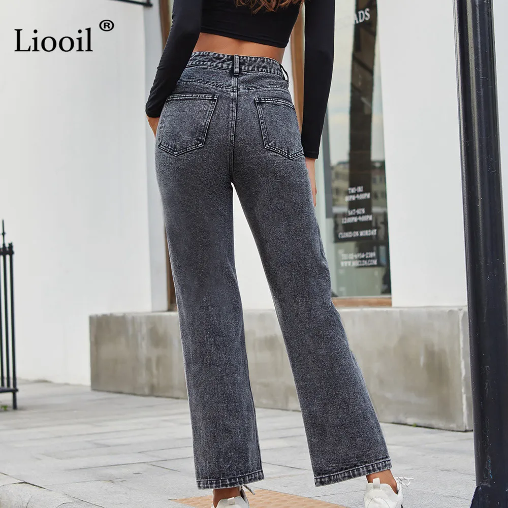 

Casual Black Denim Long Pants For Women 2020 High Waist with Zipper Button Pockets Autumn Winter Vintage Washed Jean Trousers
