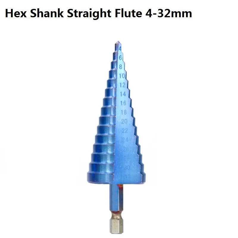 Hex Straight 4-32 XCAN 1 шт. 3-12/4-12/4-20/4-32 ступенчатое сверло из быстрорежущей стали с голубым покрытием для сверления дерева/металла - Цвет: Hex Straight 4-32