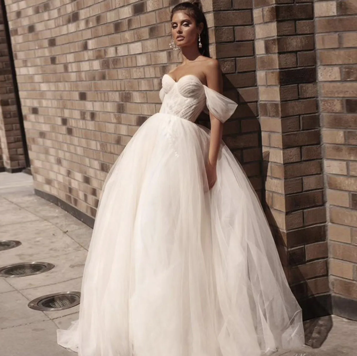 

Princess Wedding Dresses Sweetheart Puff Sleeve movable Beach Ball Gown Off The Shoulder Lace Up Back Boho Wedding Party Gowns