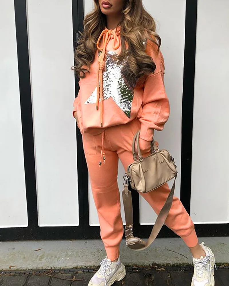 2 Piece Sweaters Set Women 2021 Fall and Winter New Sequin Collage Suit