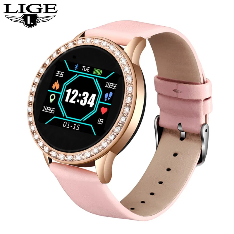 Pink LIGE Новые смарт-часы для женщин кровяное давление монитор сердечного ритма фитнес-трекер часы информация напоминание женские спортивные умные часы - Цвет: Pink